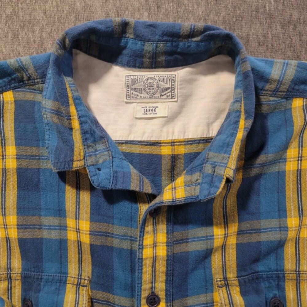 Lucky Brand shirt mens size Large blue & yellow plaid Long Sleeves Western style